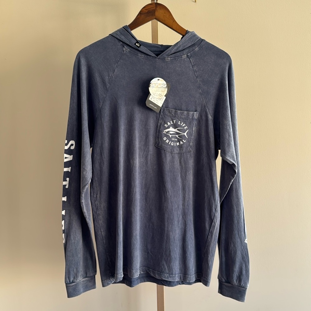 Salt Life Men’s Salt Wash Lightweight Hoodie, 100% Cotton, NWT - Washed Navy